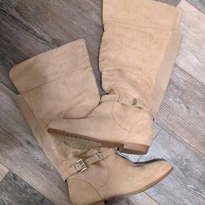 Light tan suede knee hi boots